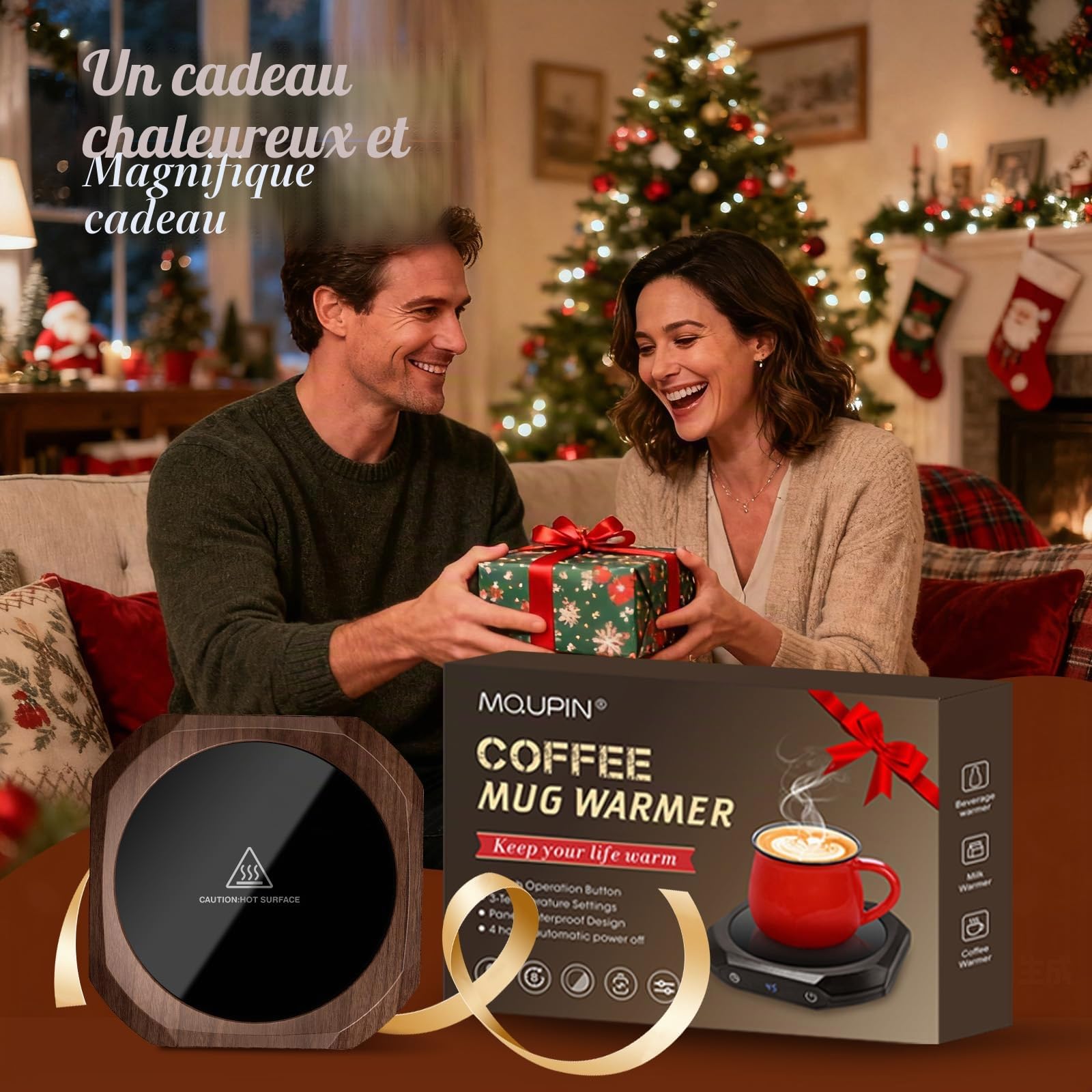 Chauffe Tasse, Chauffe café pour Bureau, Chauffe-Tasse à café,1-12H arrêt Automatique,Chauffe-Bougie Intelligent avec 3 réglages de température, Chauffe-Boisson électrique (Marron)