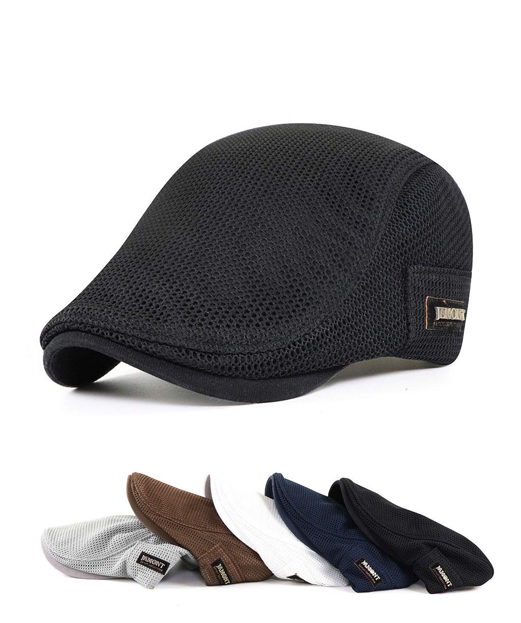 JAMONT Summer Beret Hat Breathable Mesh Casquette Flat Visor Newsboy Peaked Cap for Men Women