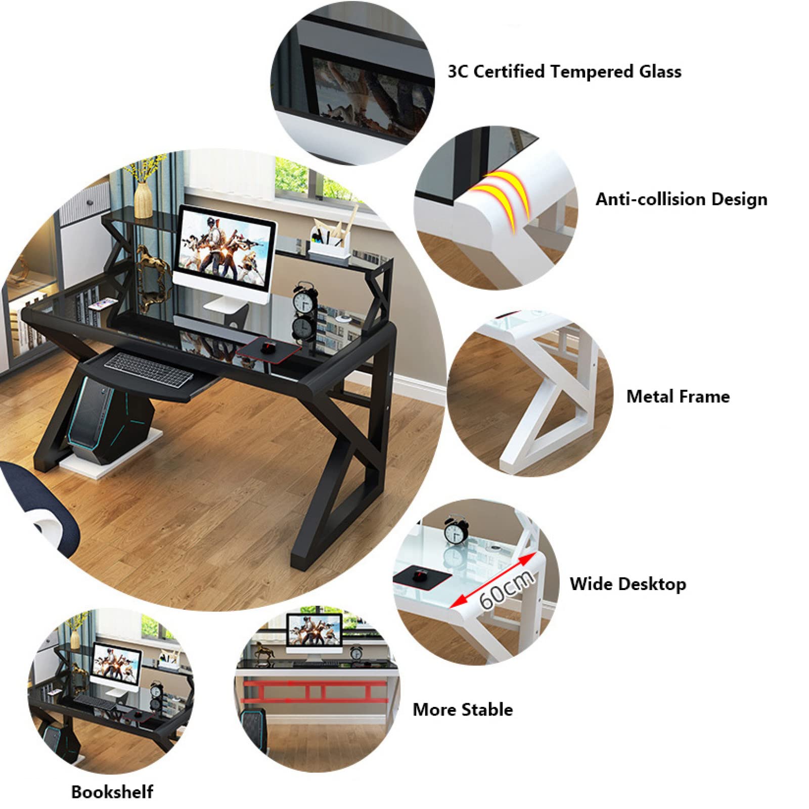 Bureau assis debout en verre avec port USB CONNECT
