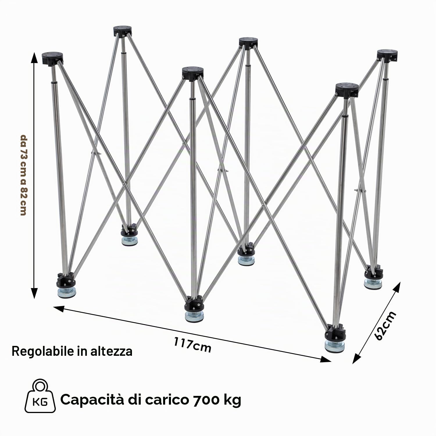 TOPWAY Banco da lavoro pieghevole portatile telescopico 117 x 62 x 82 cm, capacità di carico 700 kg, in acciaio inox, altezza regolabile, piano di lavoro in legno, piano di lavoro per costruzione di