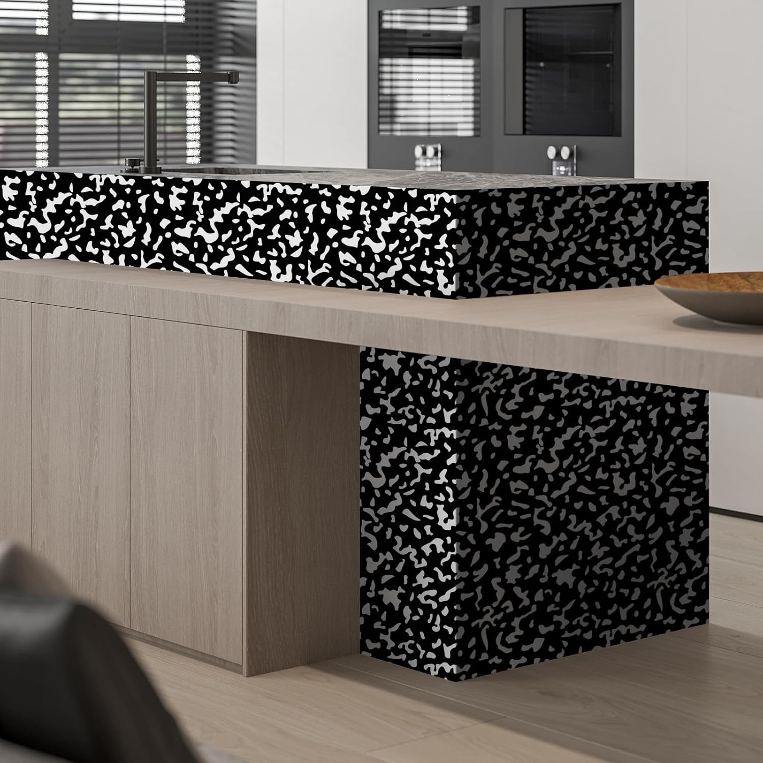 White and Black Contact Paper Composition Wallpaper Peel and Stick Wallpaper A Set of 17.3"x480" Vintage Removable Self Adhesive Waterproof Vinyl Wall Paper for Drawer Stick and Peel Countertop