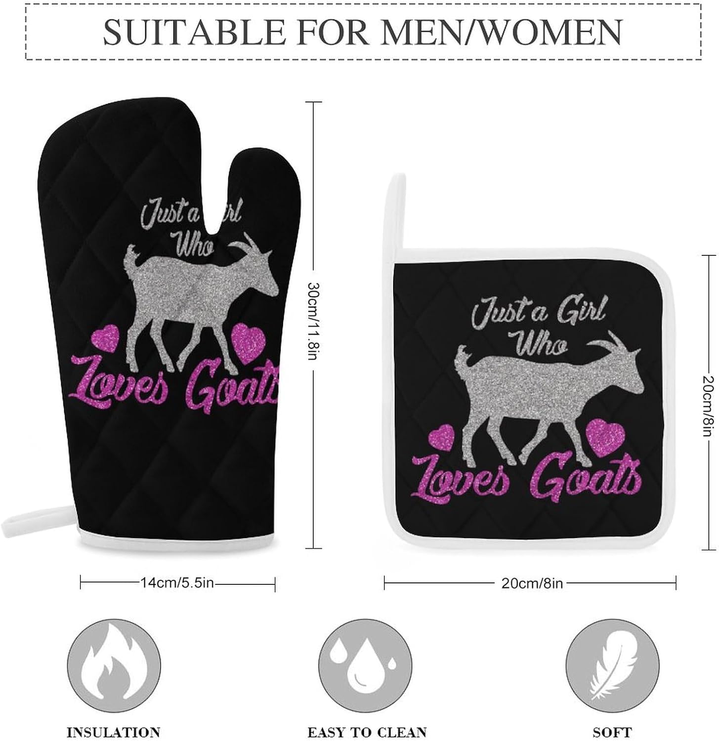 Just A Girl Who Loves Goats Print Oven Mitts and Pot Holders 3 Piece Sets Heat Resistant Gloves Hot Pads Potholders for Kitchen Baking Cooking