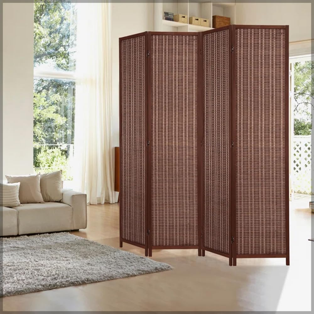 YATAI 4-Panel Room Dividers, Versatile Wooden Room Divider Screen, Functional & Wicker Design Decorative Room Separator, Sturdy & Stylish Room Partition Wall, Portable Freestanding Divider Room Panel
