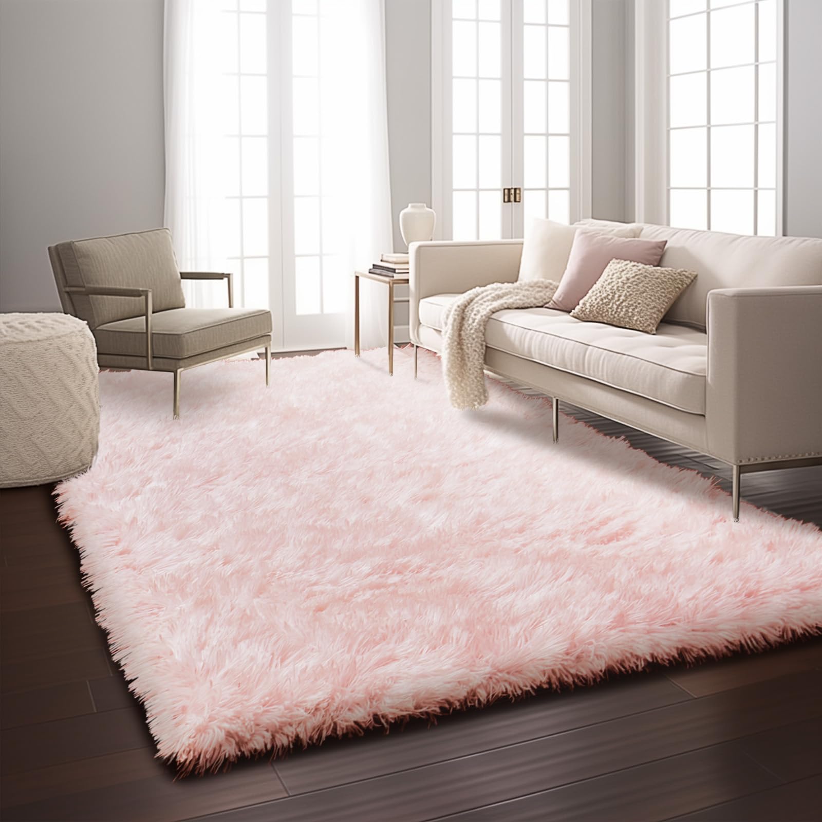 Ophanie 5x8 Light Pink Rugs for Living Room, Fluffy Fuzzy Plush Shag Comfy Soft Large Area Rug, Non-Slip Indoor Floor Carpet for Kids Boys Girls, Bedroom, Playroom, Home Decor Aesthetic, Nursery