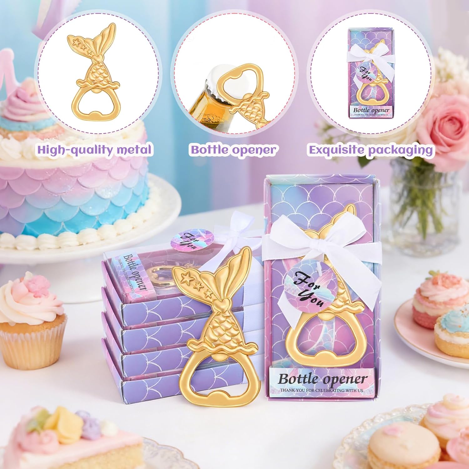 YKLIGTN 24PCS Mermaid Bottle Opener Bulk Mermaid Party Favors for Baby Shower Birthday Wedding Party Souvenirs (Purple)
