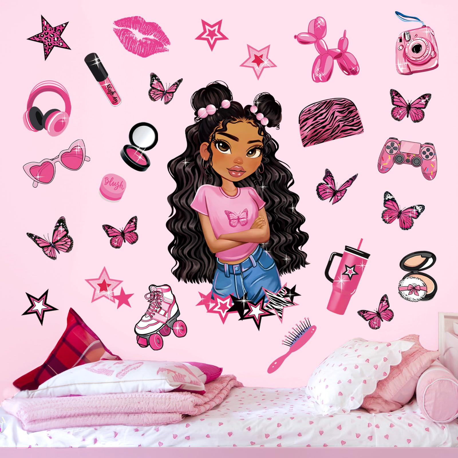 wondever Adesivi Murali Castello Grand Sticker da Muro Cameretta Ragazza Rosa Fiocco Farfalle Adesivi da Parete per Camerette Bambini Ragazza Asilo Nido