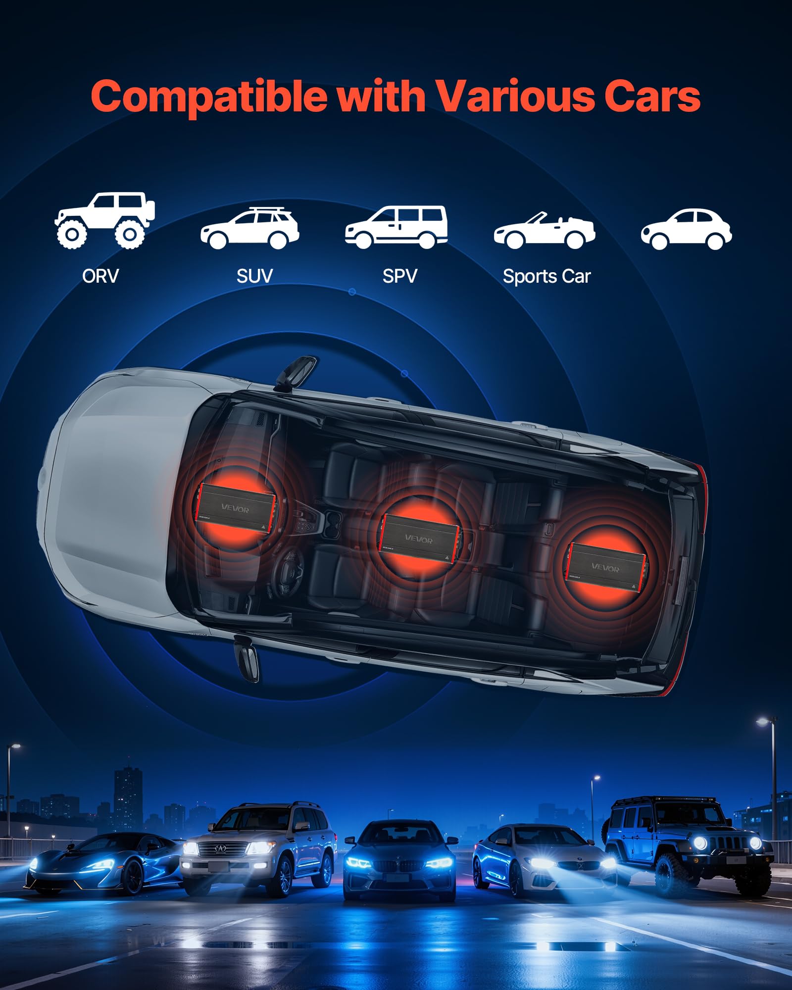 VEVOR Amplificatore Audio per Auto a 4 Canali Potenza a Ponte di Classe D max. 4x272 W a 4 Ohm/4x 400 W a 2 Ohm, Amplificatore per Vericoli Multicanale 14,4V CC Larghezza di Banda 10 Hz-30 kHz
