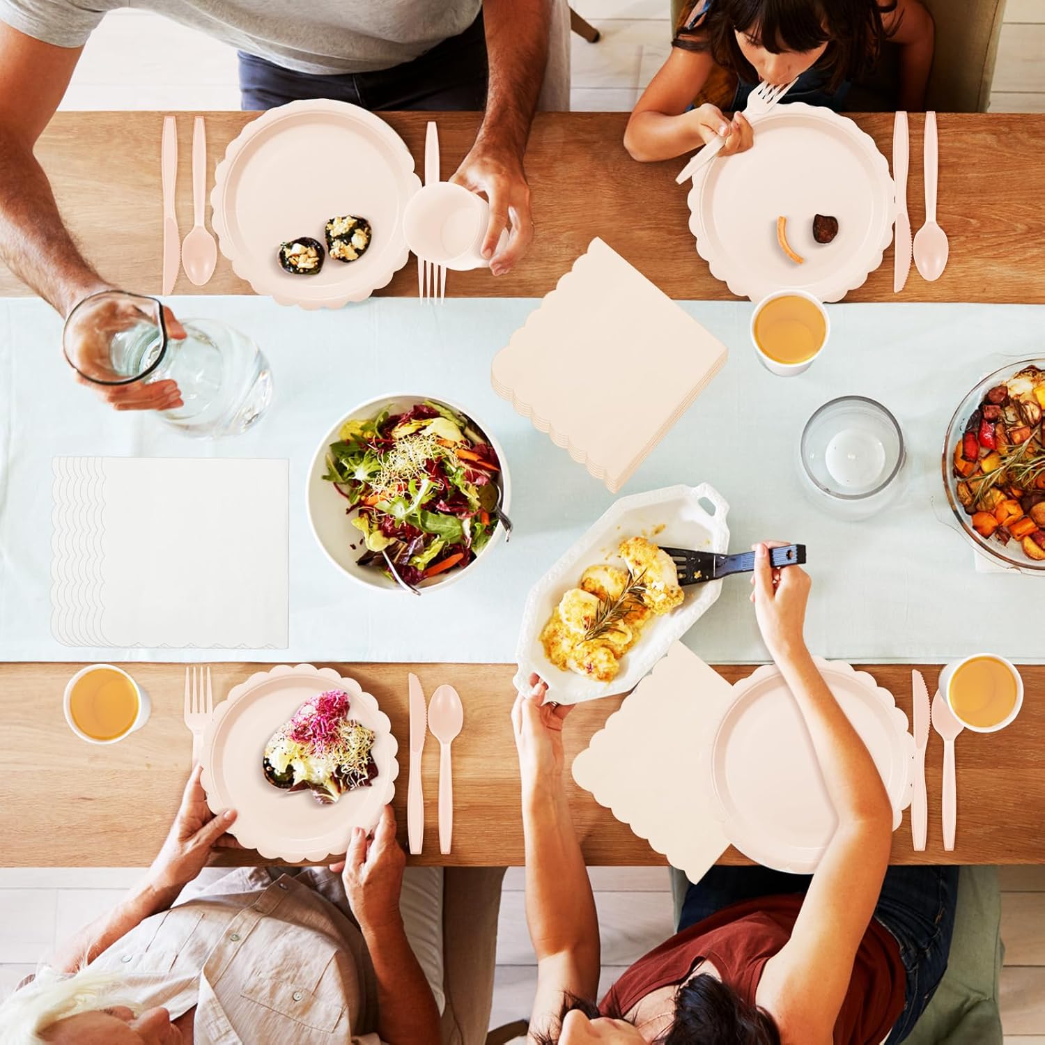 350 Pcs Ivory Plates and Napkins, 50 Guest Cream White Party Supplies Include Scalloped Paper Plates Napkins Cups Plastic Spoons Forks Knives Disposable Tableware Set for Weeding Bridal Shower - Image 5