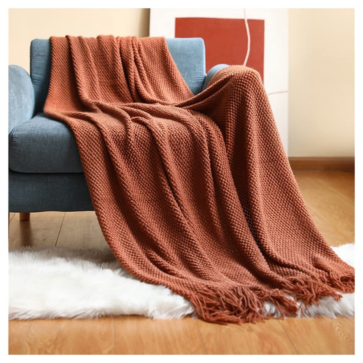 XuuSHAPlush Warm Blanket Nordic Knitted Blanket Beige Throw Blanket, Textured Solid Soft Sofa Cover Winter Gift (Color : Brick red, Size : 127x152cm)