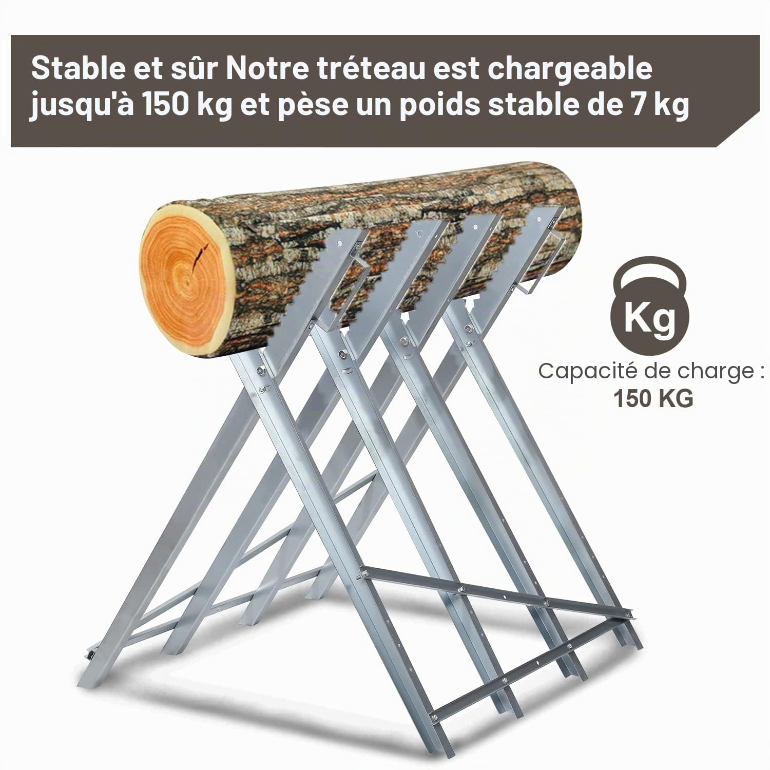 Chevalet de sciage avec support de tronçonneuse, protection de chaîne, tige de mesure, support de scie, pliable jusqu'à 150 kg, construction stable, convient pour les scieries, les ateliers