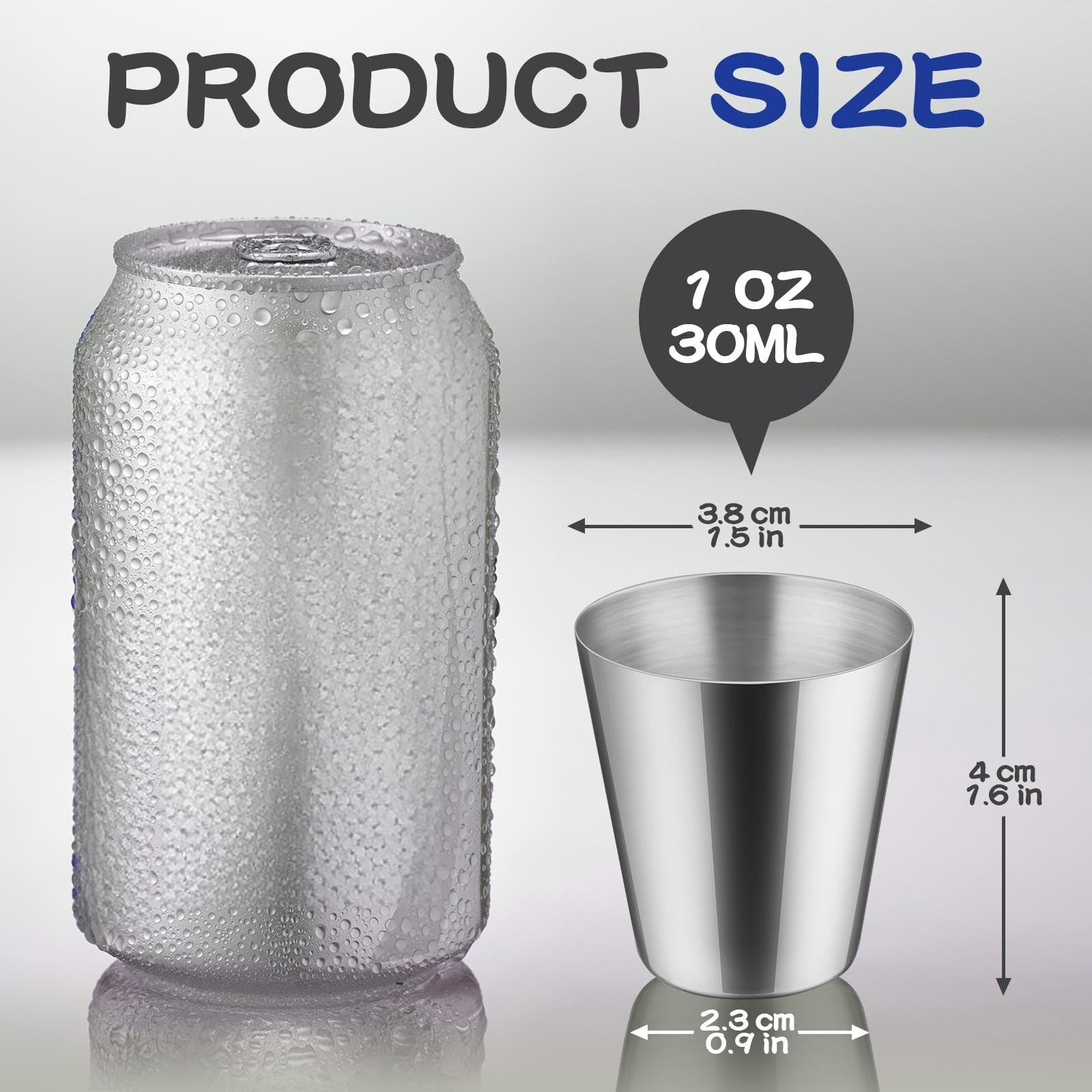 Amazon.com | Mimorou 100 Pcs Stainless Steel Shot Glasses Cups, 1 Ounce  Unbreakable Metal Silver Reusable Drinking for Camping Travel Coffee Tea  Whiskey Liquor Barware Gift: Shot Glasses