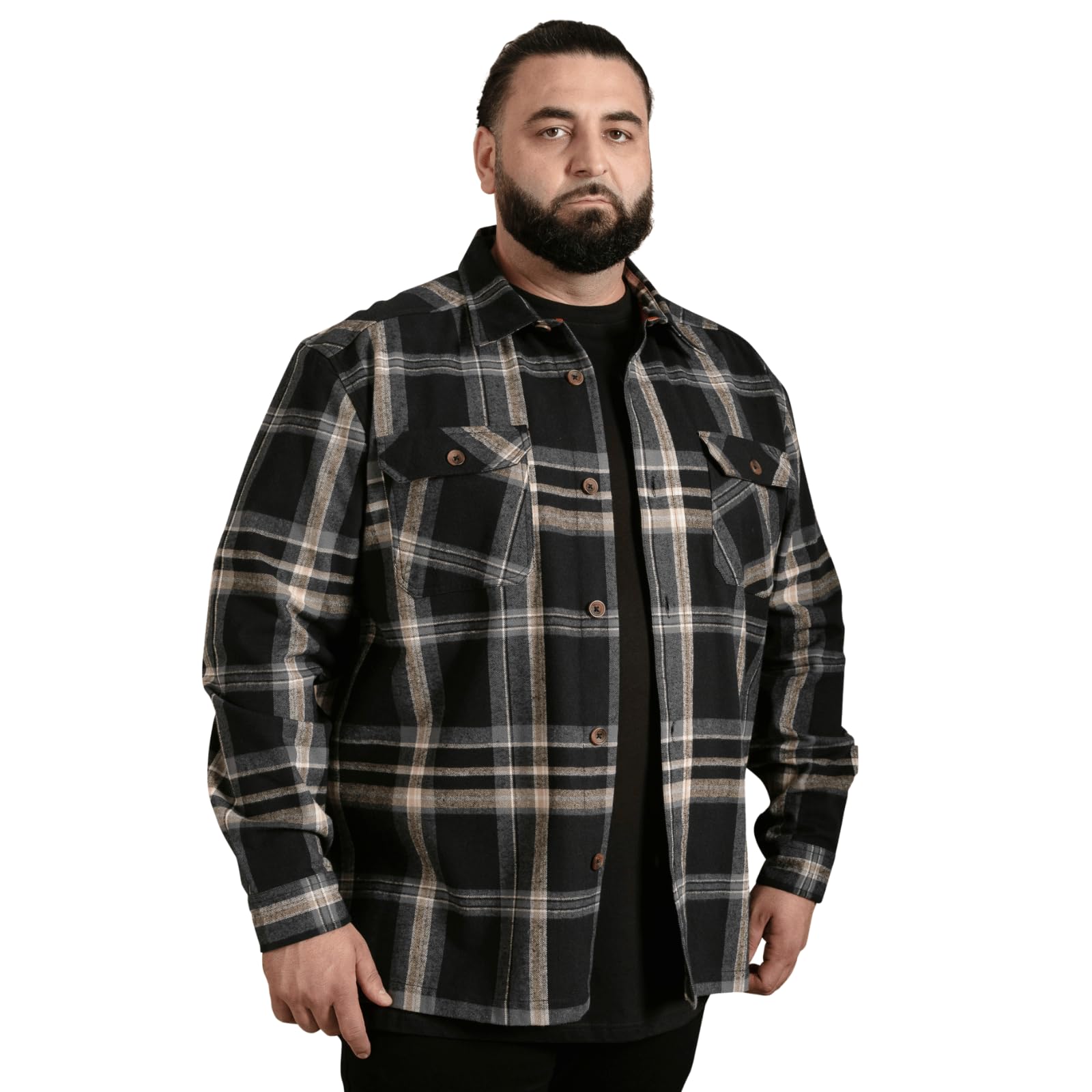 Duke Mens Falkirk LS Heavy Shacket Overshirt - Black - 4XL