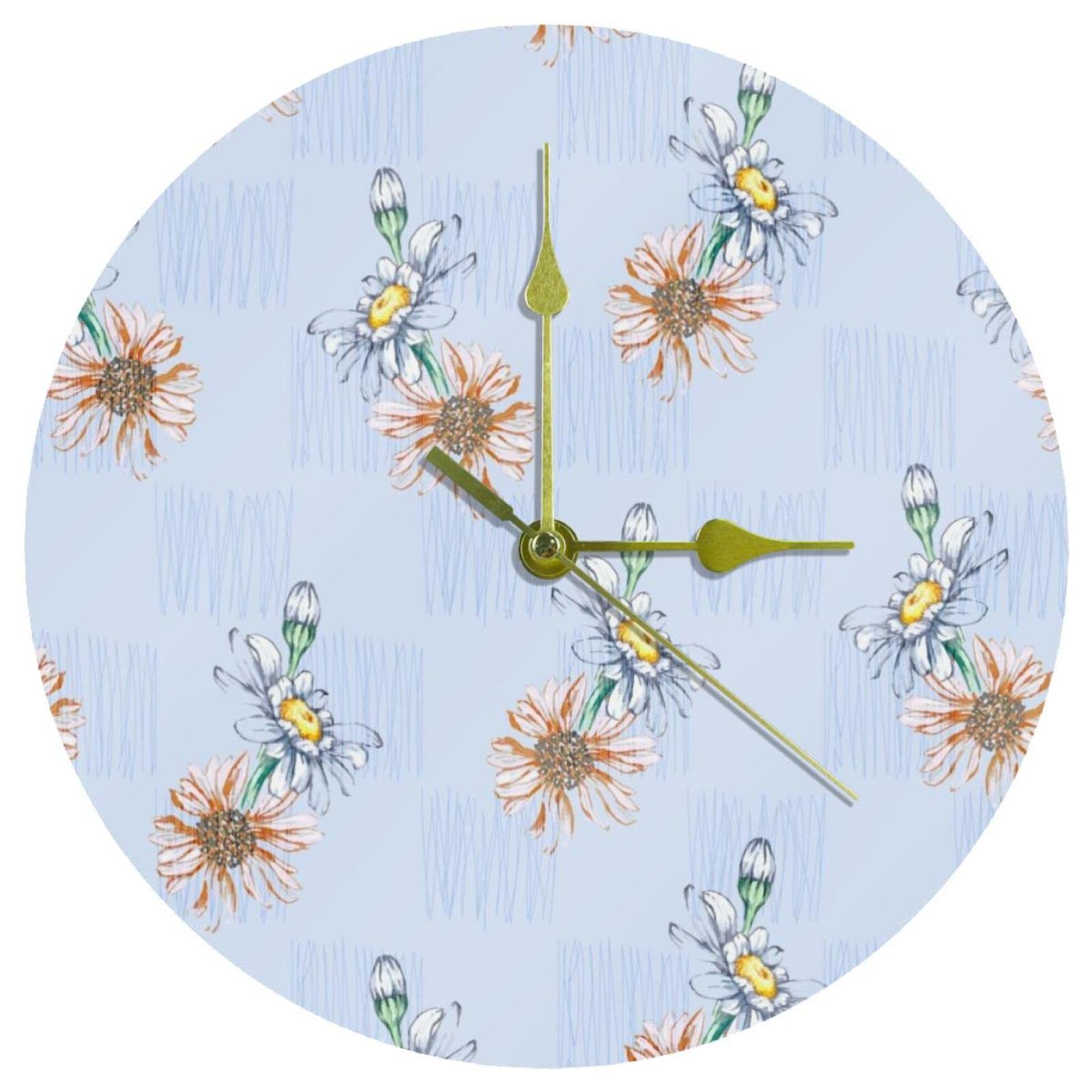 Horloge murale en acrylique marguerite de 24 cm pour salon