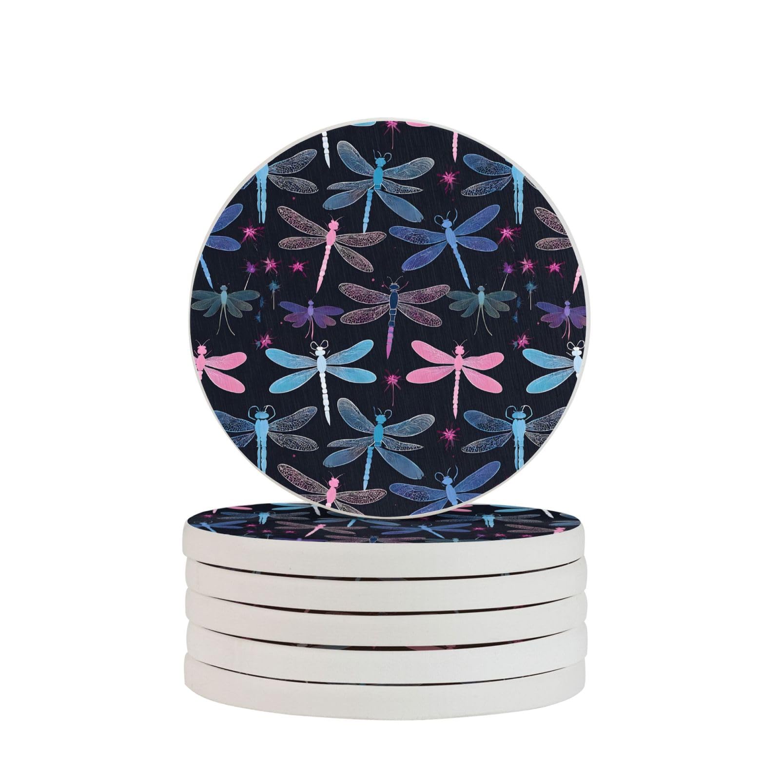 Dessous de verre en diatomite lot de 6 motif libellule violette pour table