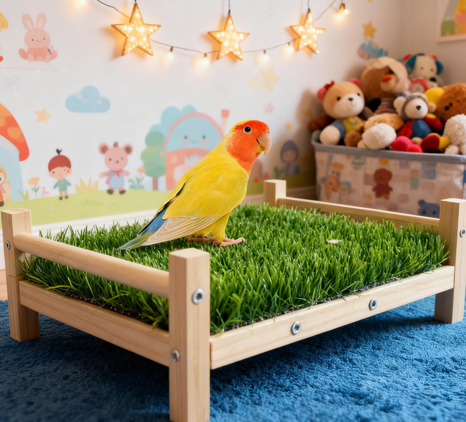 Bird Toy with Foraging Mat, Parrot Forage Toy Bed, Parrot Grass Perch Hammock Bed, Bird Perch Conure Platform Grass Forage Toy for Parakeet, Cockatiel, Lovebird, Budgie - image 2