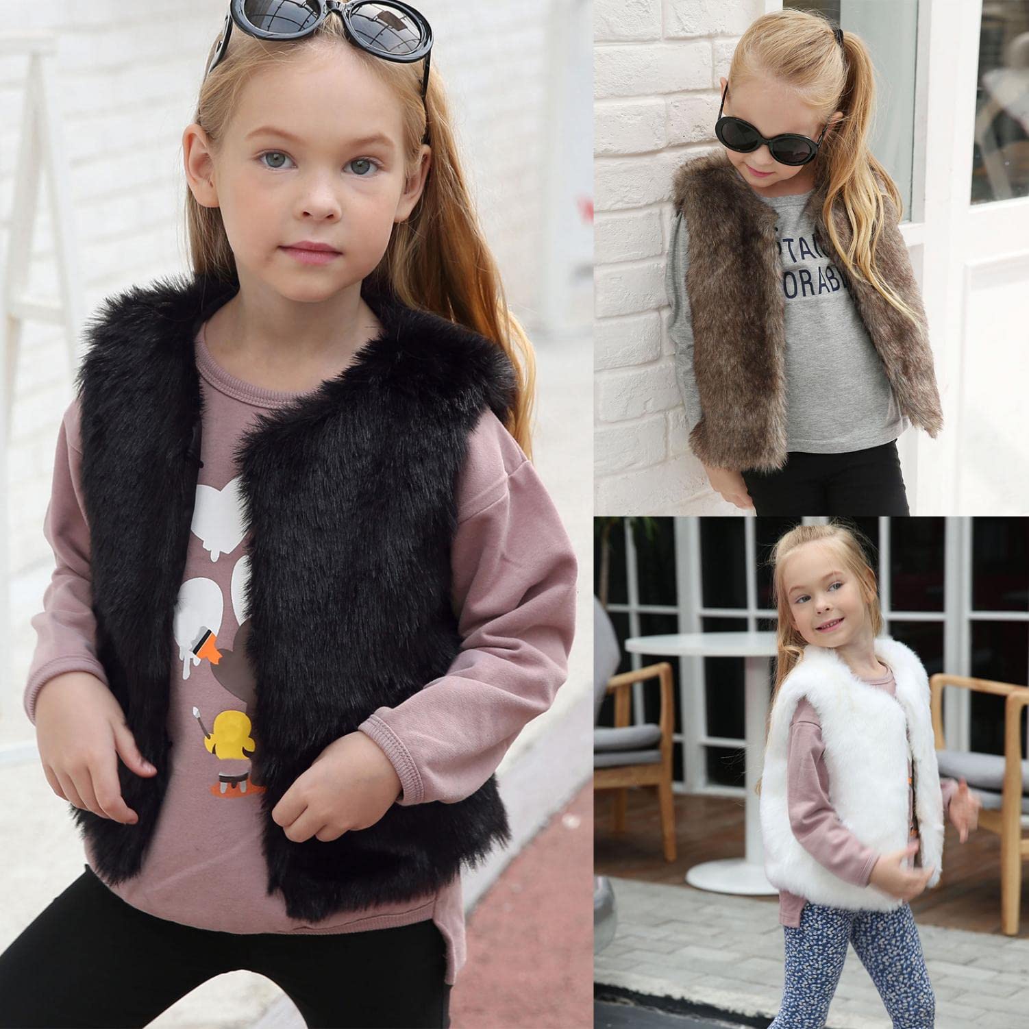 Kids Faux Fur Vest for Toddler Girl Winter Villus Fleece Coat Outwear Thick Warm Waistcoat Outerwear Cardigan Tops Leopard Print Clothes