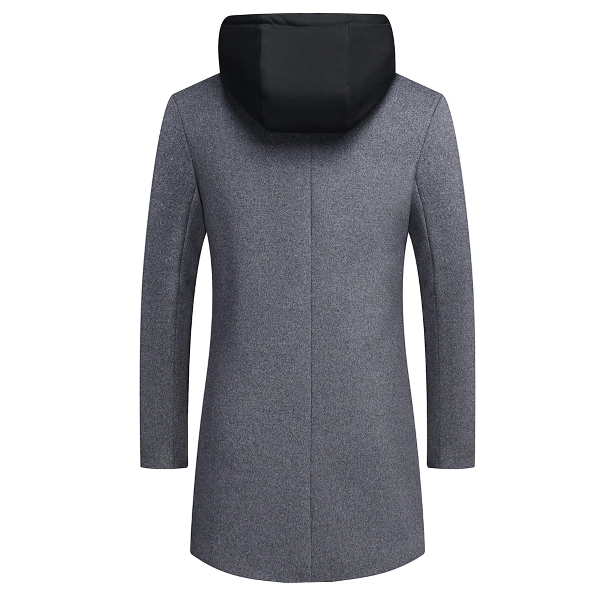 Bestgift Cappotto uomo in lana di media lunghezza con cappuccio staccabile