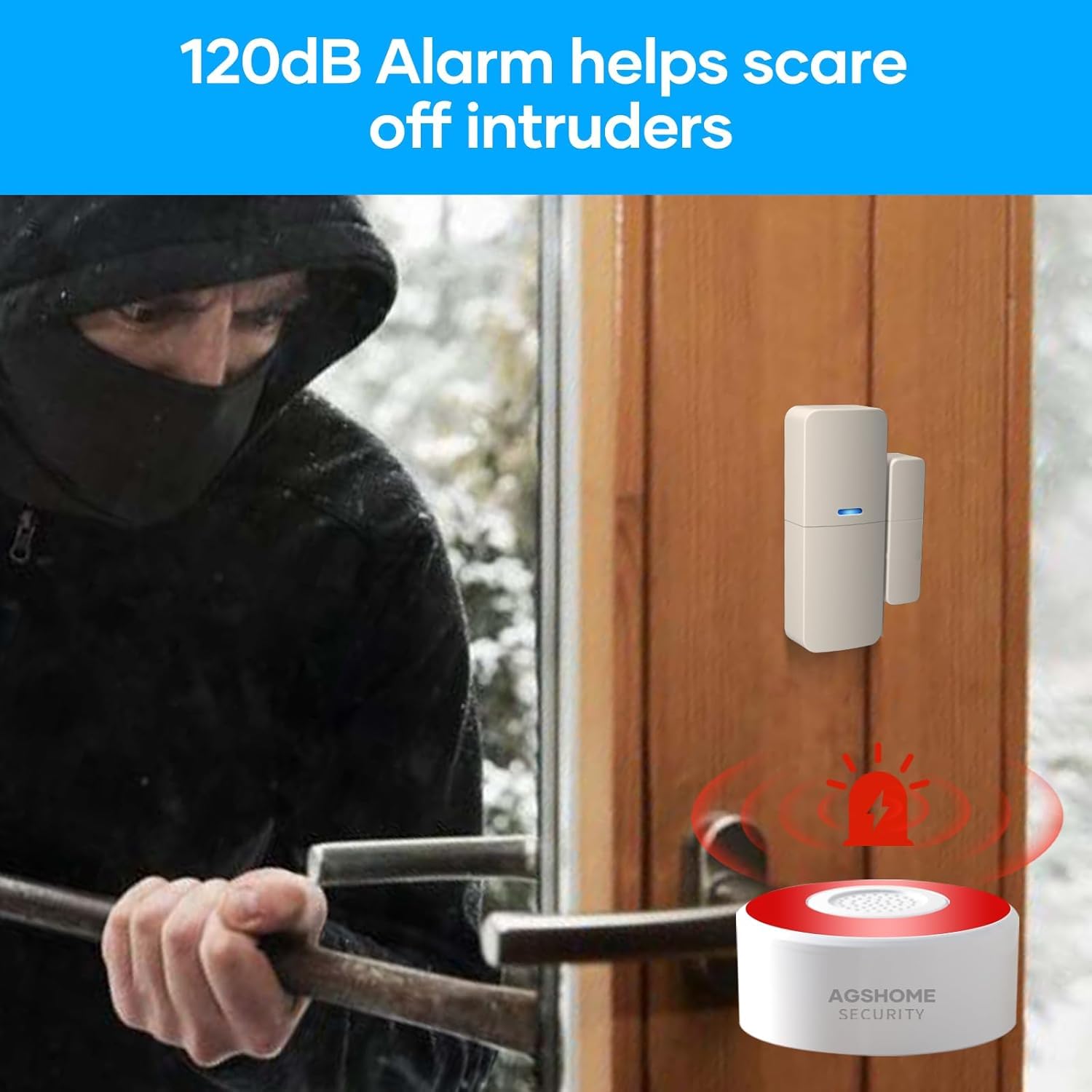 AGSHOME Alarmanlage 8-teiliges, Smart Home Alarmanlage Haus mit APP, WLAN Alarmanlage Set mit Sirene, 5 Fenster Tür Sensoren Und 2 Fernbedienungen, Alarmanlage für Haus, Wohnung, Wohnmobil