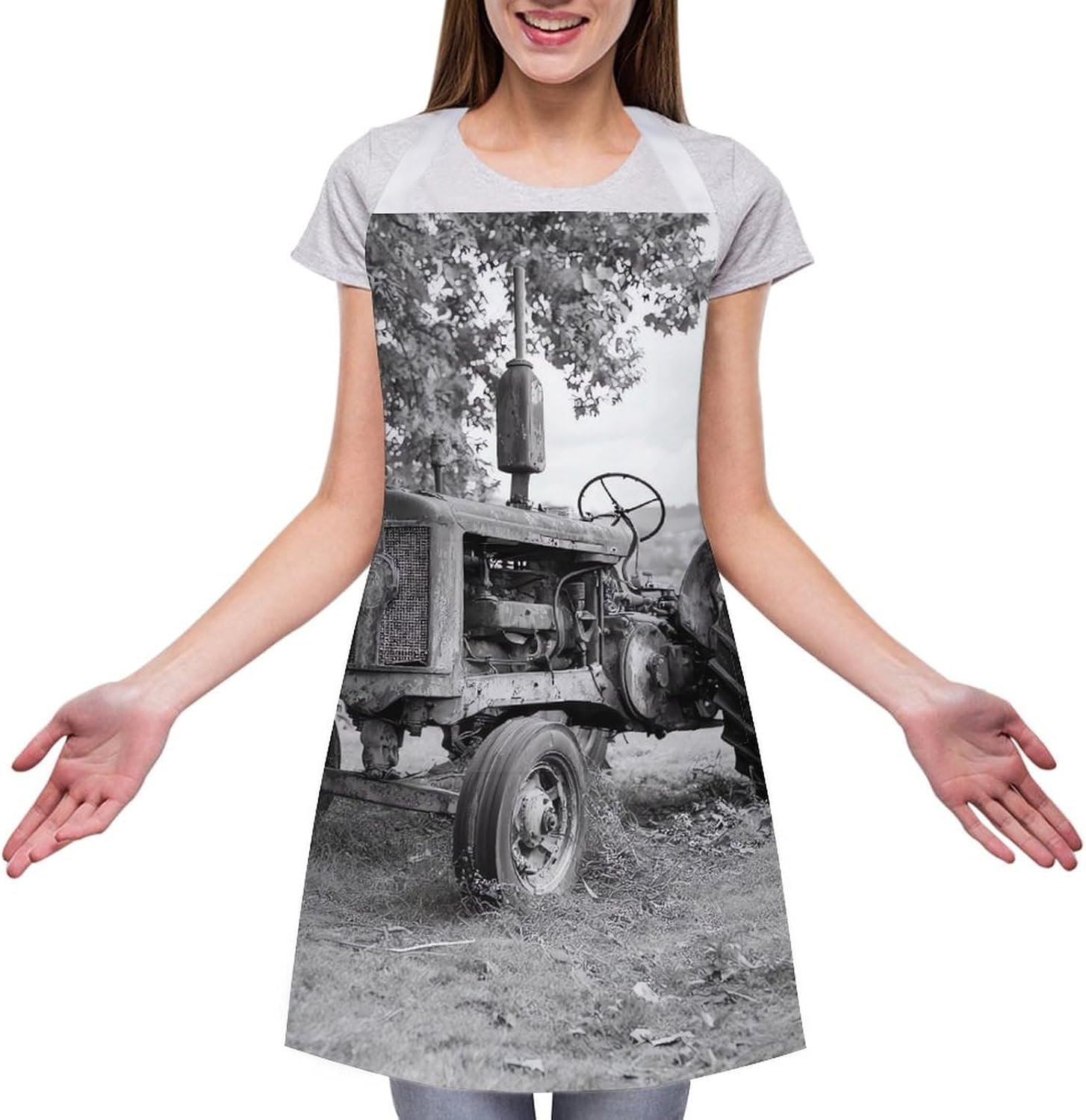 Old Rusted Tractor Funny Apron Chef Aprons with Pockets for Gardening Cooking Kitchen