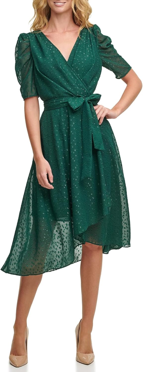 Tommy Hilfiger Womens V Neck Faux Wrap Midi Dress