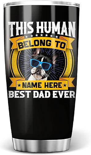 PREZZY Vaso personalizado de bulldog francés con tapa, 20 onzas, regalo del día del padre para hombres, amantes de los perros de hijo e hija, taza
