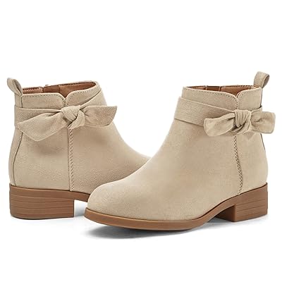 Coutgo Girls Toddler Bow knot Ankle Boots Low Chunky Heel Side Zipper Cute Dress Booties Little Big Kid