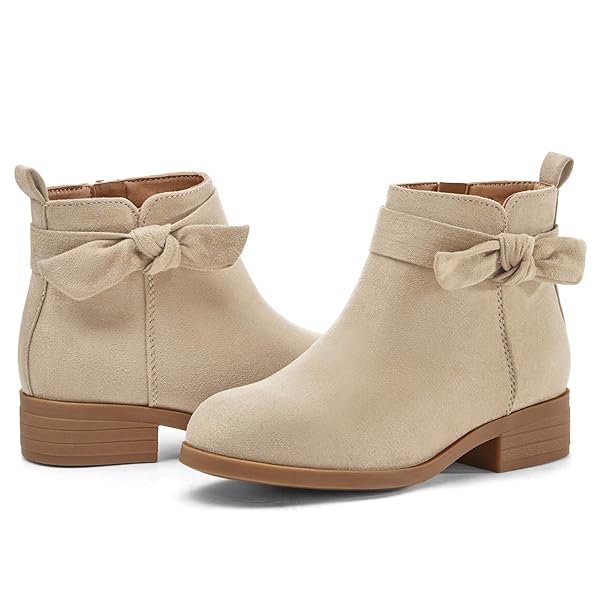 Coutgo Girls Toddler Bow knot Ankle Boots Low Chunky Heel Side Zipper Cute Dress Booties Little Big Kid