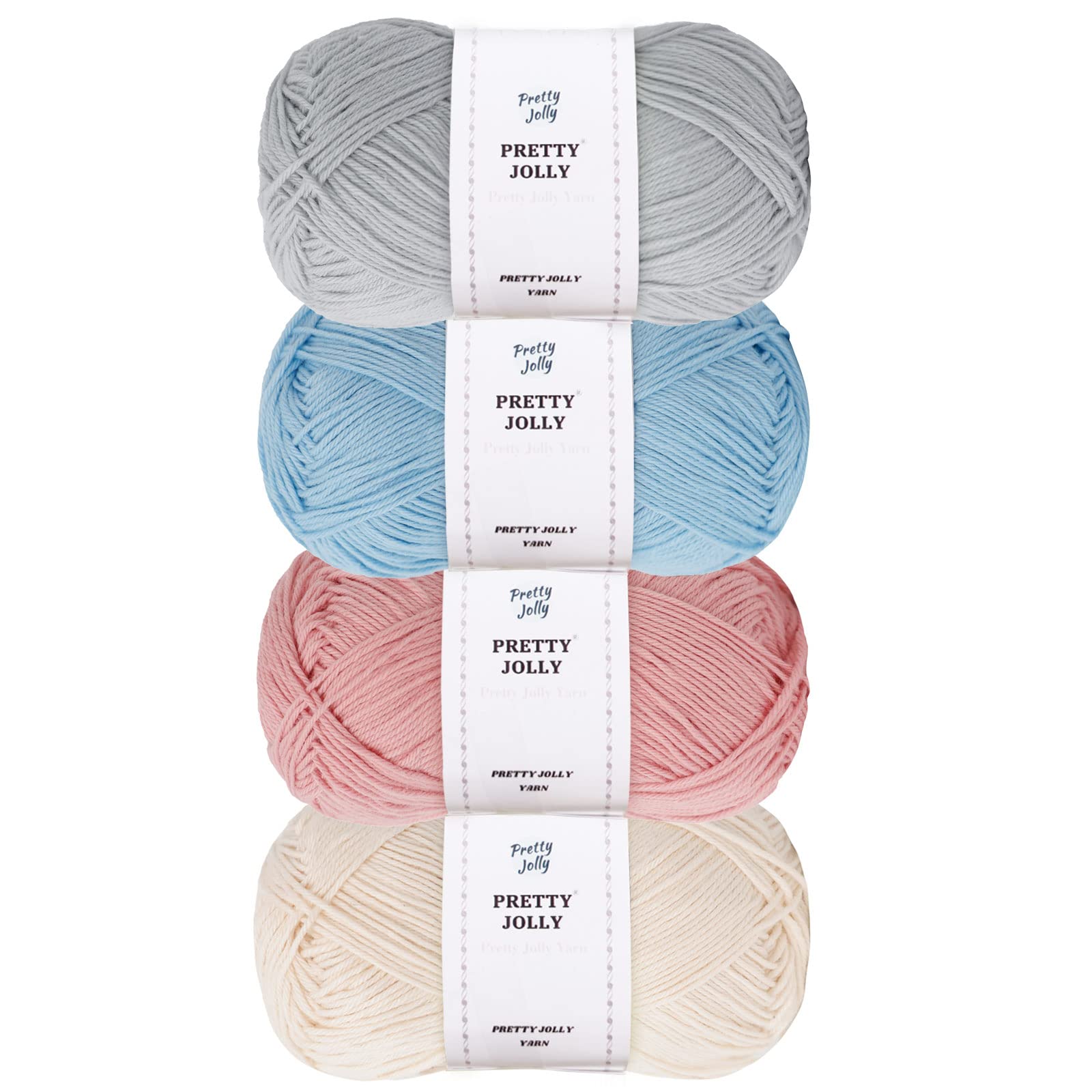 Pretty Jolly 4 Skeins Soft Baby Yarn, 100% Cotton, Crochet & Knitting, 4 Ply, Fingering Weight
