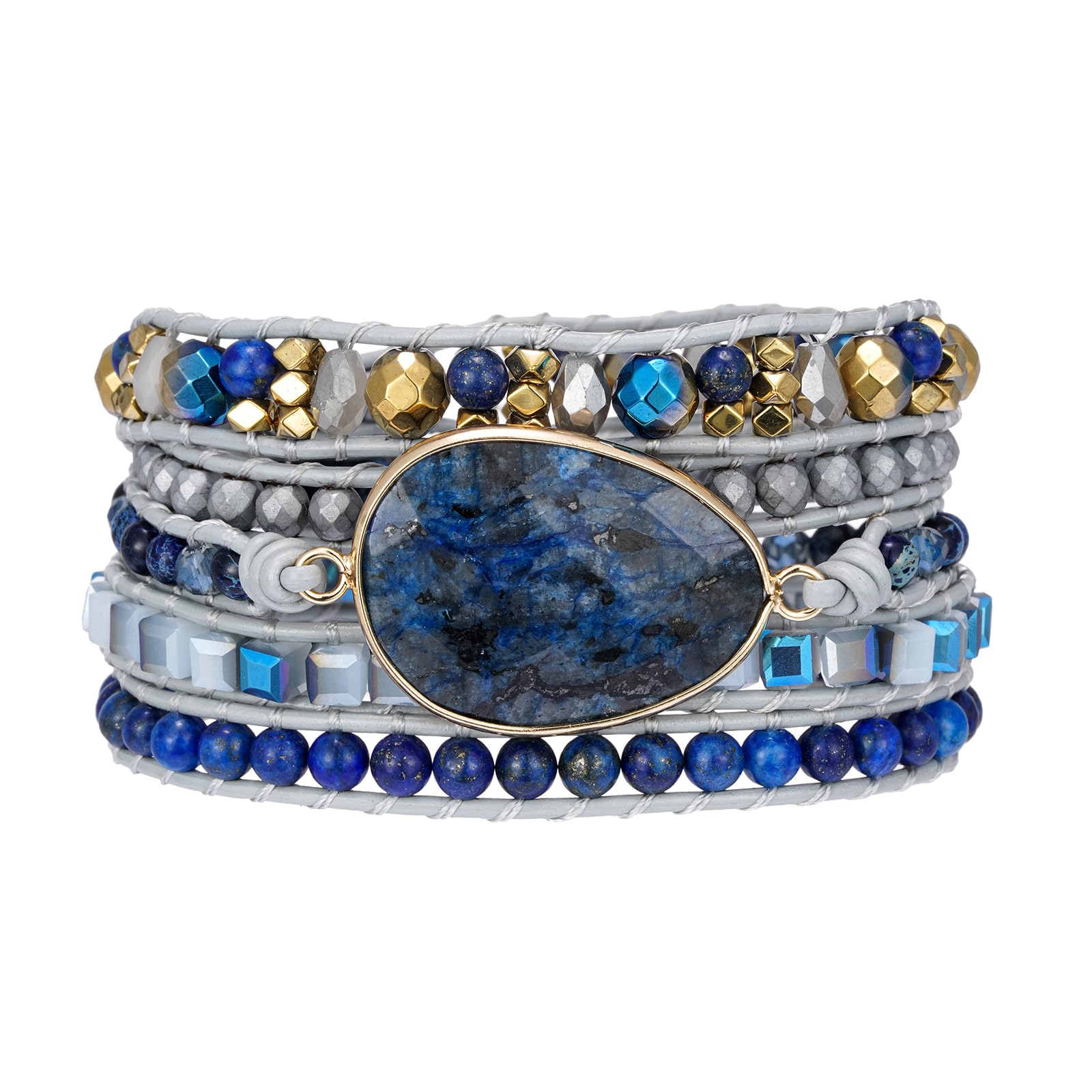 Plumiss Women Boho Handmade Natural Stone Crystal Leather Bead Wrap Bracelets Collection