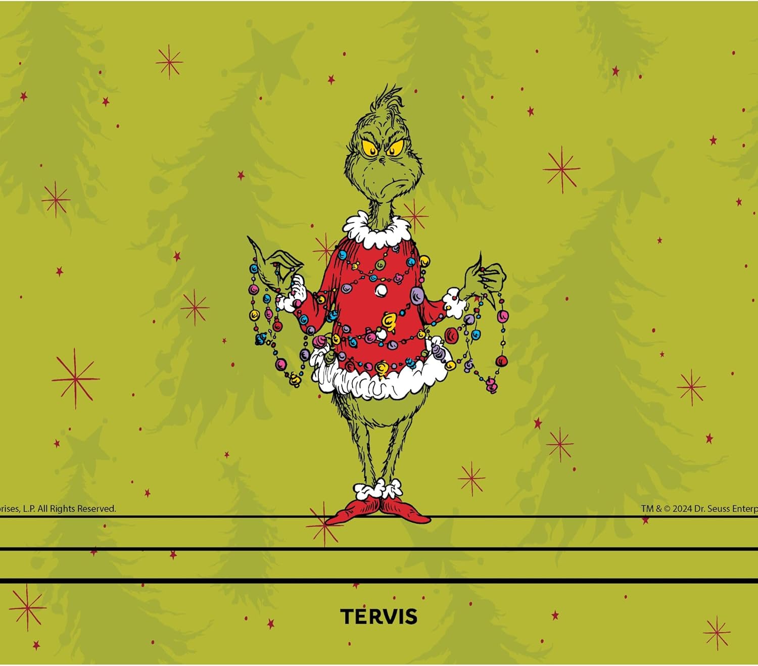 Tervis Venture Water Bottle Dr. Seuss - Grinchy Gleam Triple Insulated Tumbler Travel Cup Keeps Drinks Cold & Hot, 36oz, Stainless Steel