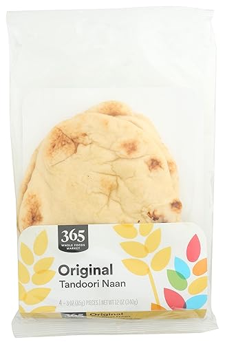 365 by Whole Foods Market, Tandoori Naan, Pan Rústico Blanco (4 piezas de 3 oz ), 12 onzas