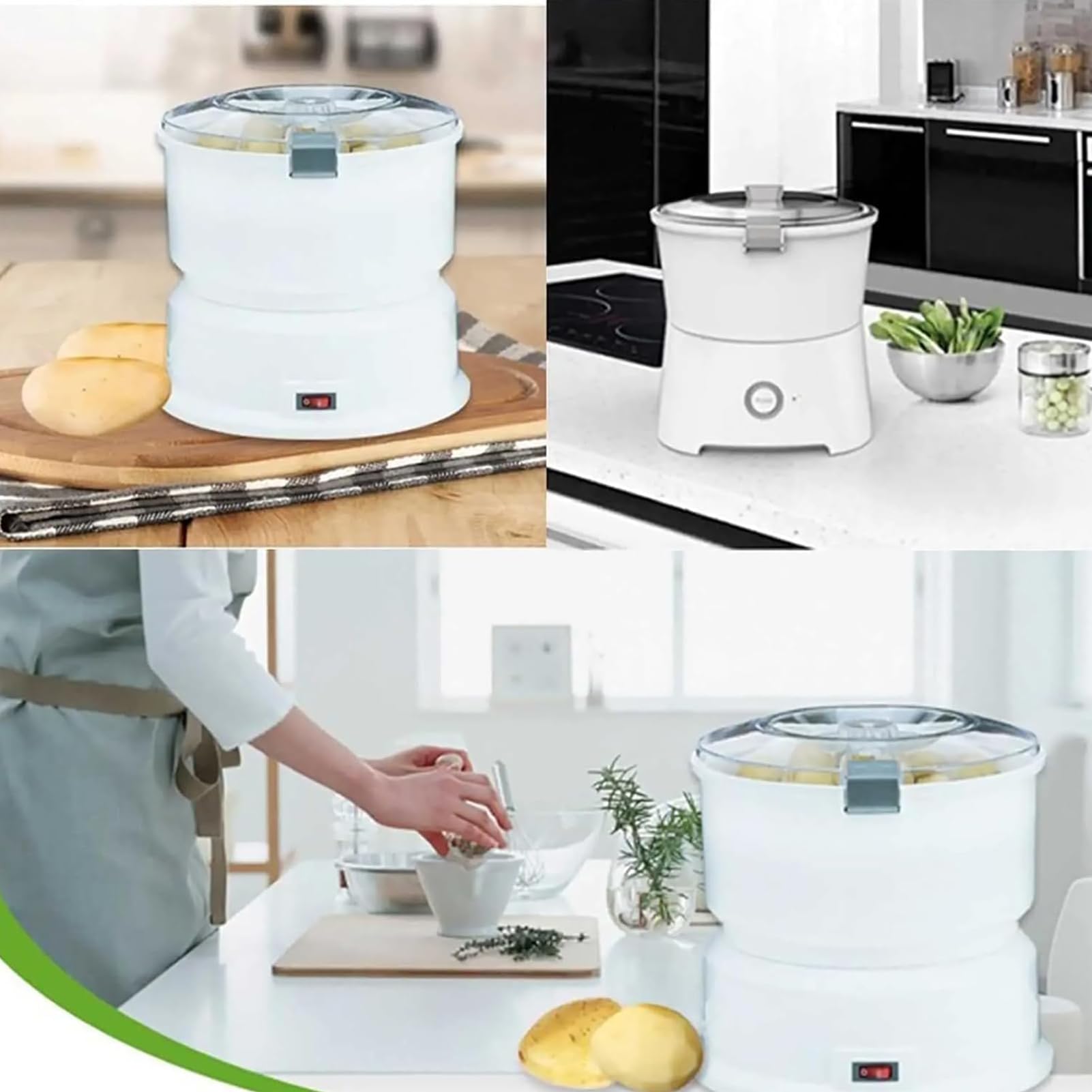 Máquina Peladora De Patatas Eléctrica, Pelador De Verduras Automático | Pelador De Patatas Multifunción con Funcionamiento De Un Solo Toque, Centrifugadora De Ensalada, Cuerpo De ABS, Base(A)