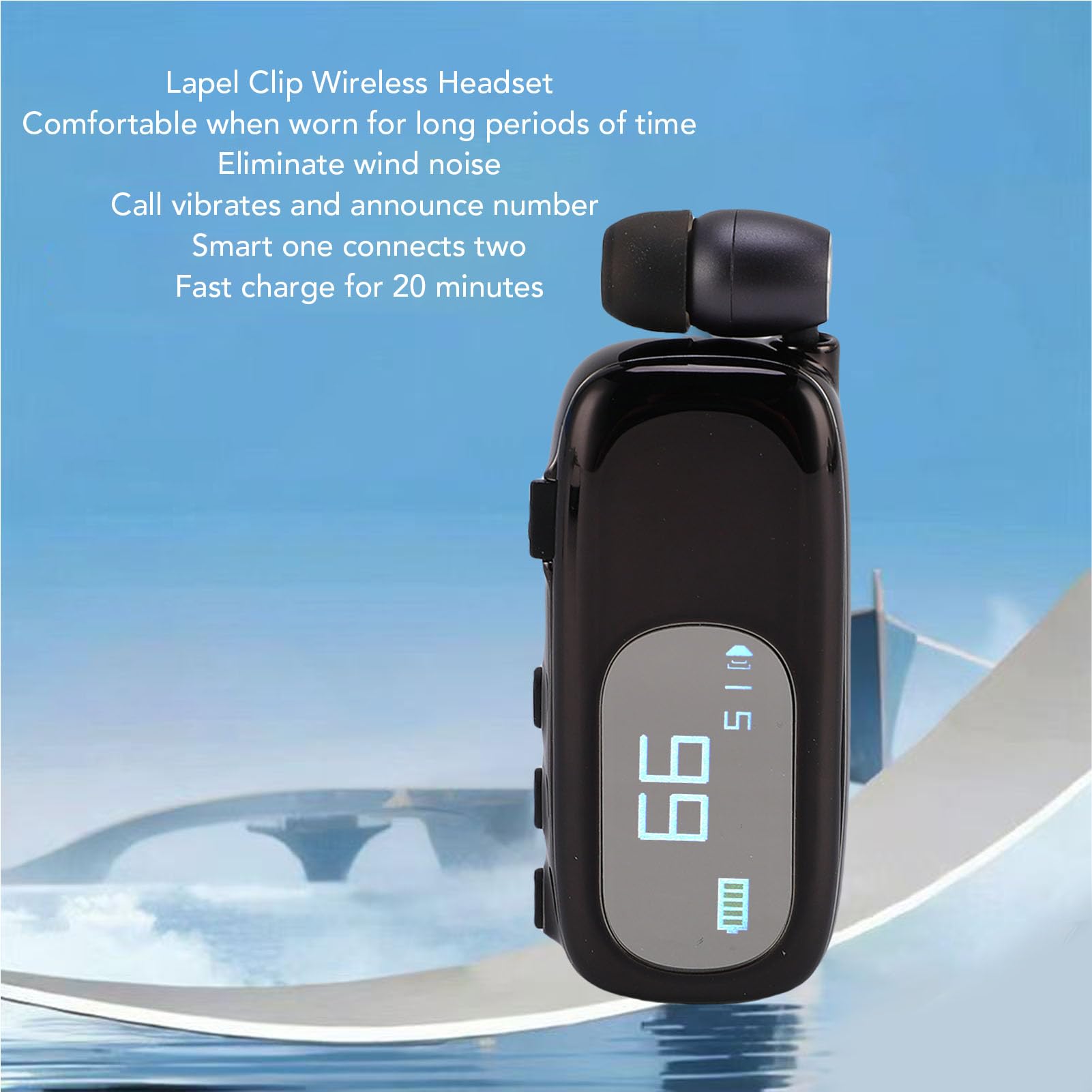 Retractable Wireless Headset, Clip on Bluetooth Headphone with LCD Digital Power Display, Lightweight Sports Running Business Trucker Driver Music Earphone for Phone