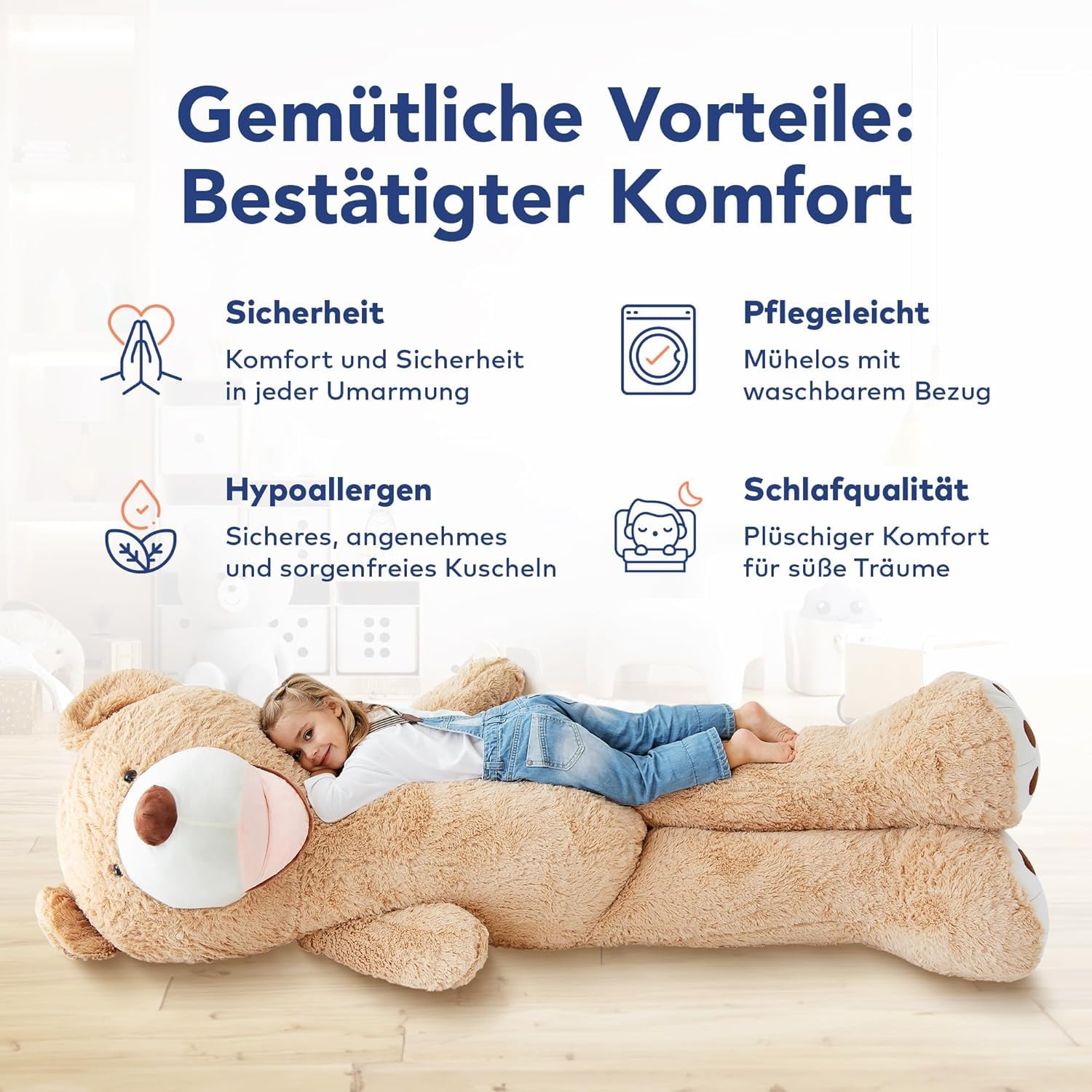 MKS XXL Teddybär 260 cm mit waschbarem Bezug & Reißverschluss – großer riesen teddybär aus weichem Polyester, XXL Kuscheltier als Deko & Geschenkidee, großer teddybär für Zuhause.