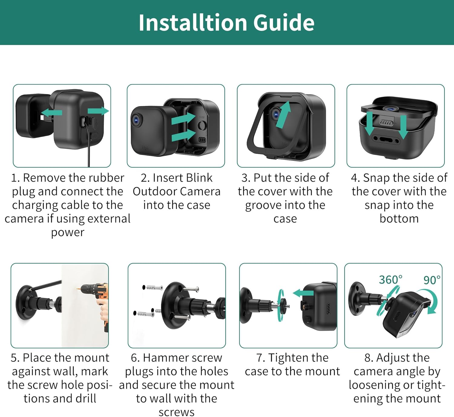 HomeMount All-New Blink Outdoor Camera Mount, 3Pack Weatherproof Protective Housing with 360° Adjustable Bracket and Sync Module Mount, Compatible with Blink Outdoor Cameras Wireless (4th & 3rd Gen)