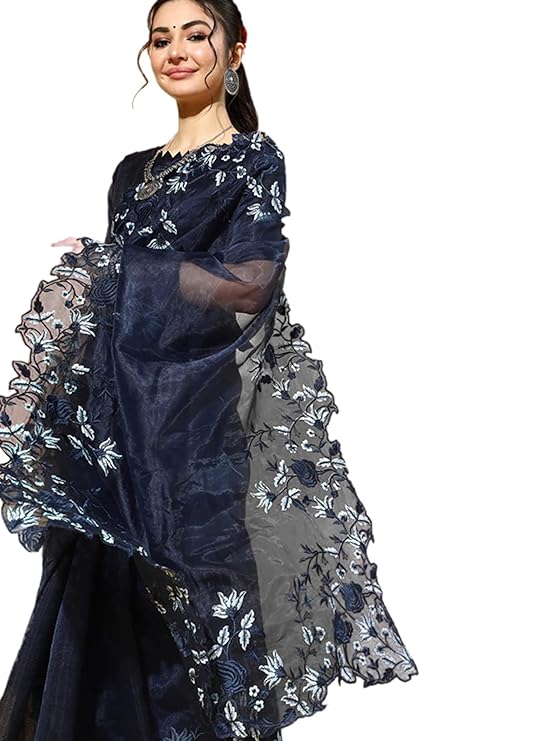 AKHILAM Organza Saree With Embroidery Border