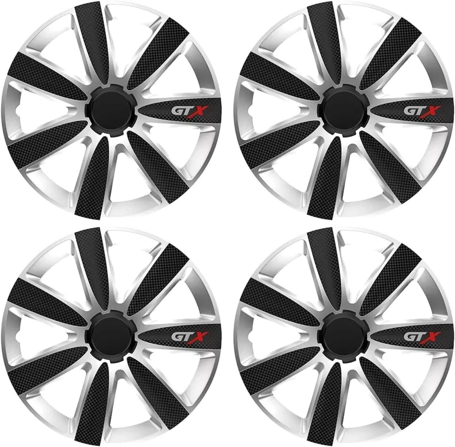 Shield Autocare Car Wheel Trims | Set of 4 Hub Caps Universal Fit Cover Protectors (GTX, Black & Silver, 14 Inch)