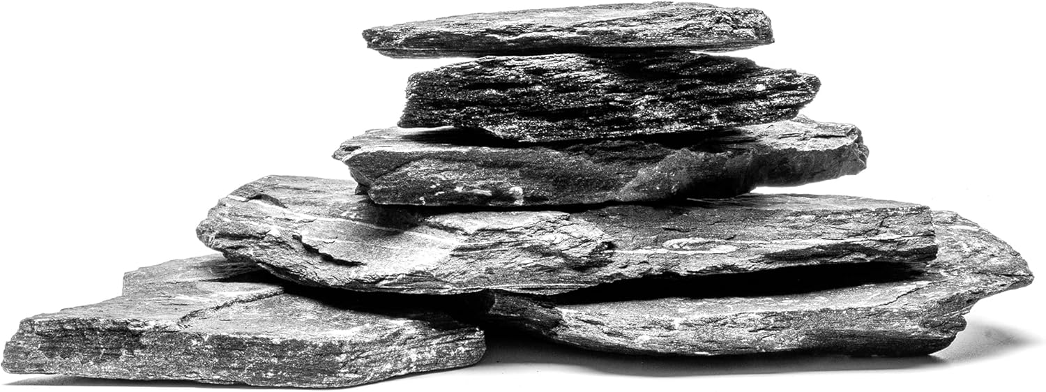 Natural Slate Stone for Aquariums, Fish Tanks, Terrariums, Aquascaping and Amphibian Enclosures, Mix of Large and Medium Size Rocks - by SubstateSource (10 Pounds, Black Sharp)