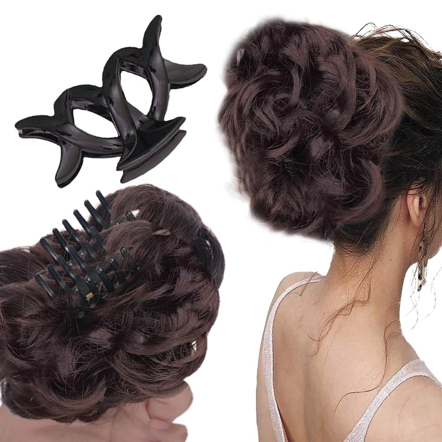 TEMPERIA Hair Accessories For Women Stylish - Messy Bun Juda Hair Extension for Wedding with Clutch - Artificial Fake Donuts Maker - 2 in 1 (Can Use Messy Bun & Clutch Separately) - Natural Brown-image-48