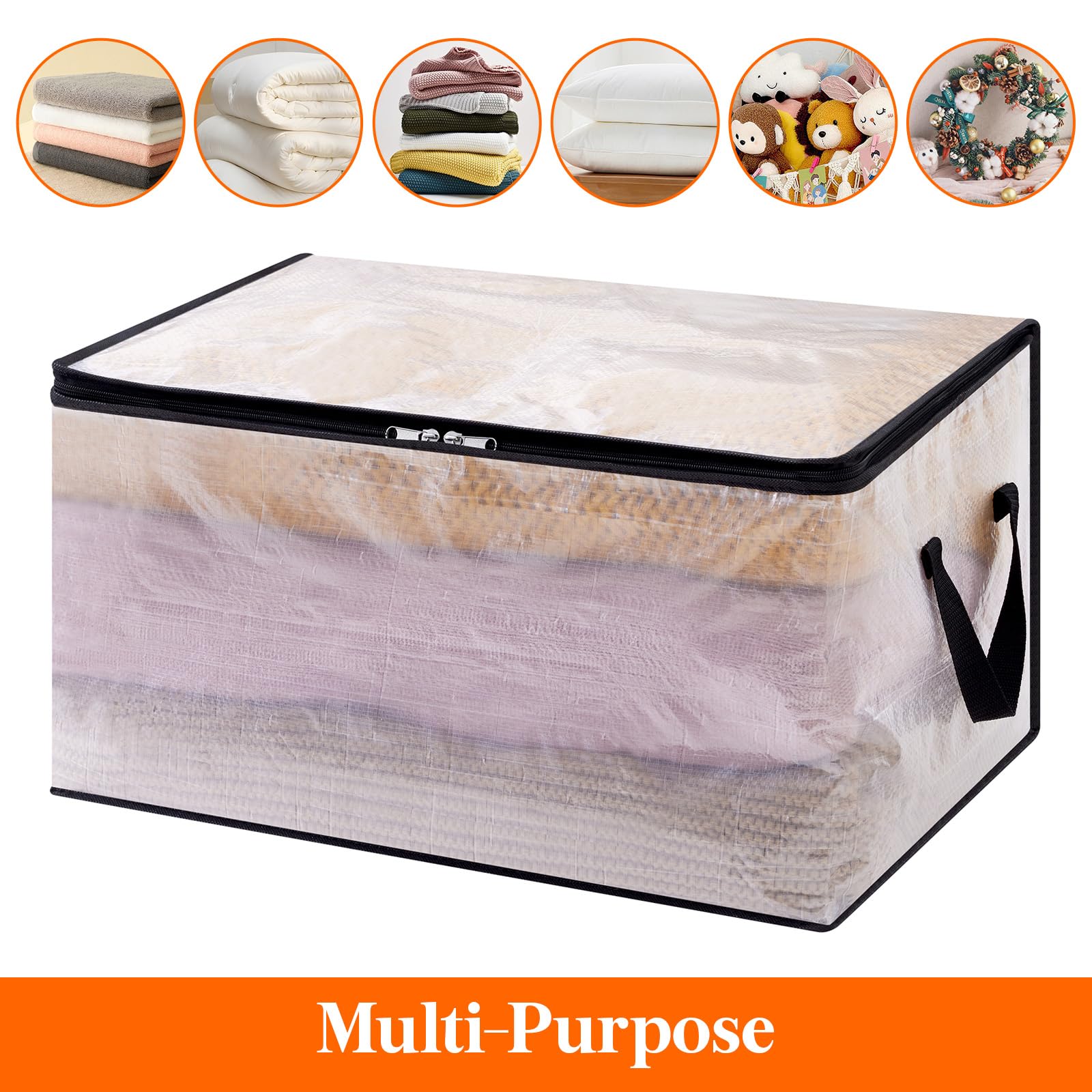 Lifewit Bolsas para Guardar Ropa Transparentes, Bolsas Almacenaje Ropa con Asas, Cajas Almacenaje Plegable de PP, Organizador Armario para Mantas, Ropa, Juguetes, Mudanza, 60 L, 4 Piezas