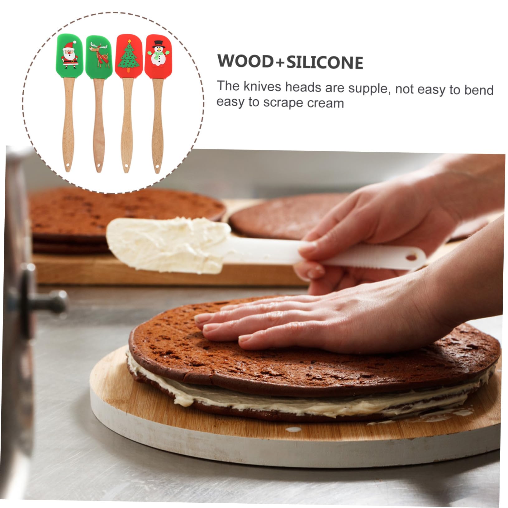 LABRIMP 4piezas Espátulas De Silicona Para Pasteles Utensilios De Cocina Antiadhesivos y Livianos Diseño Navideño Herramientas Prácticas Para Mezclar Crema y Mantequilla
