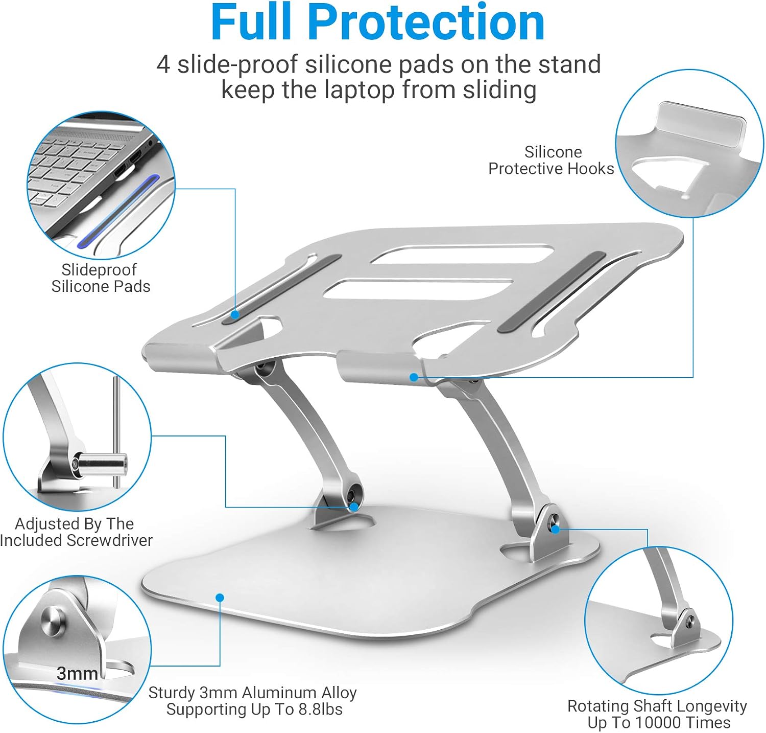 Swonuk Laptop Stand, Ergonomic Adjustable Notebook Riser for Desk, Portable Ventilated Computer Stand Holder, Compatible with 10 to 15.6 Inches Laptops