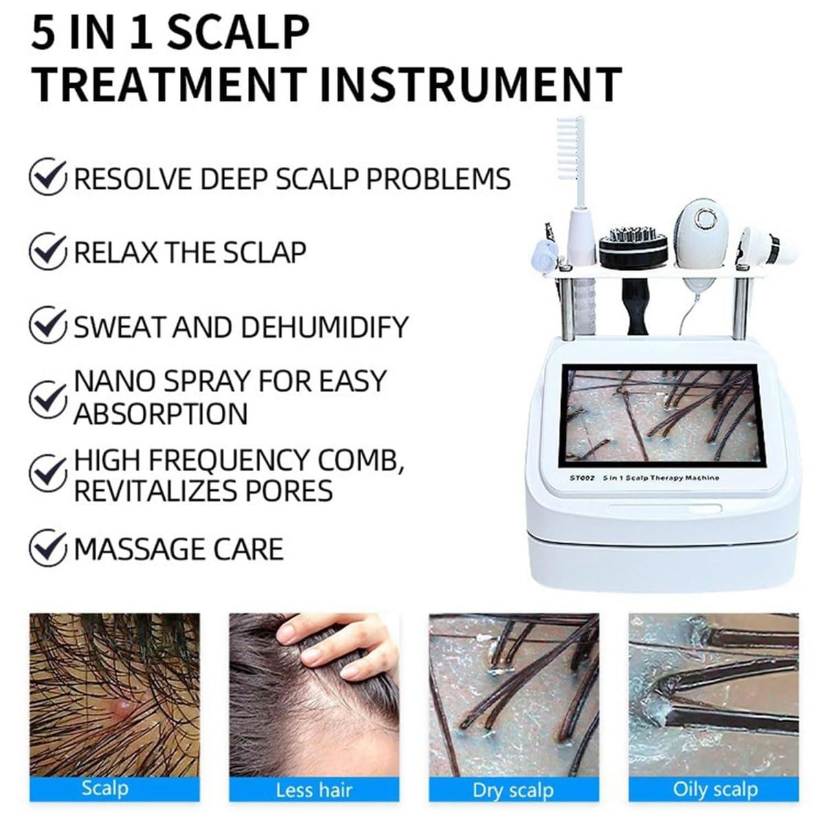 Analizzatore diagnostico della pelle e dei capelli 5 in 1, massaggiatore for il cuoio capelluto da 10 pollici for la caduta dei capelli,rilevamento di cuoio capelluto/pelle/follicoli piliferi