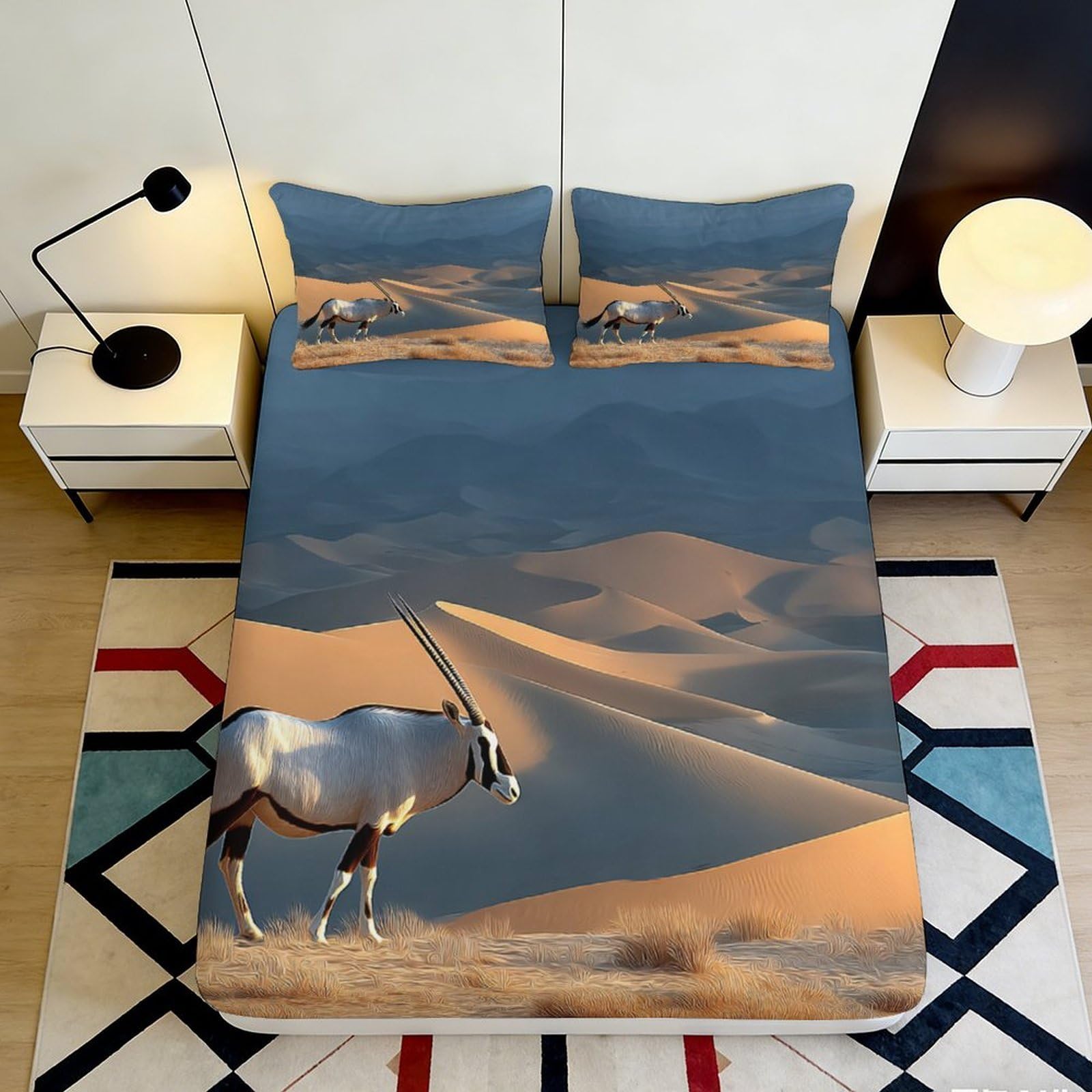 Pnayamiorkfel Style-7 3D Printed Desert Landscape Fitted Sheet Microfiber Soft Antelope Scene Mattress Cover For Bedroom Dorm Mattress Protection Decor 90X200x25cm