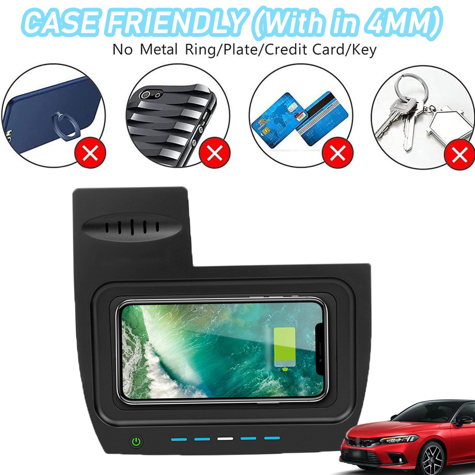 Caricabatterie Wireless per Auto per Civic di 10a Generazione, Tutti i Modelli, Accessorio con Ricarica Rapida Wireless da 15 W e USB Qc3.0, Regalo per la Famiglia
