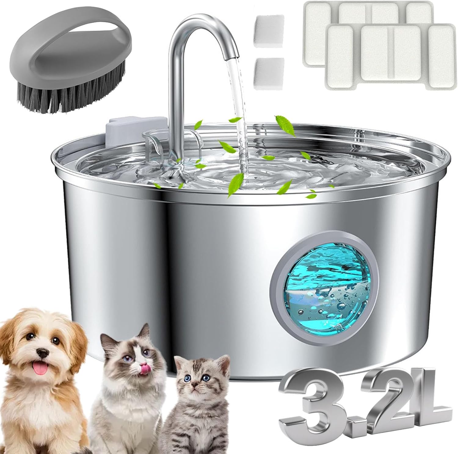 Fuente de Agua para Gatos 3.2L Acero Inoxidable