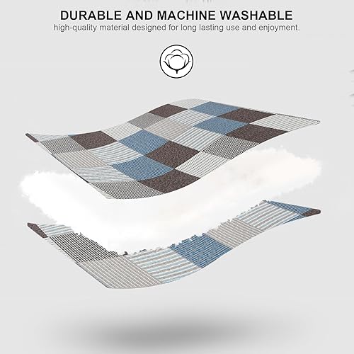 Miniatura 6 de PANGUSHAN Juego de edredón de 100 % algodón, tamaño Queen, juego de ropa de cama de retazos a cuadros, edredón reversible ligero de granja, colcha