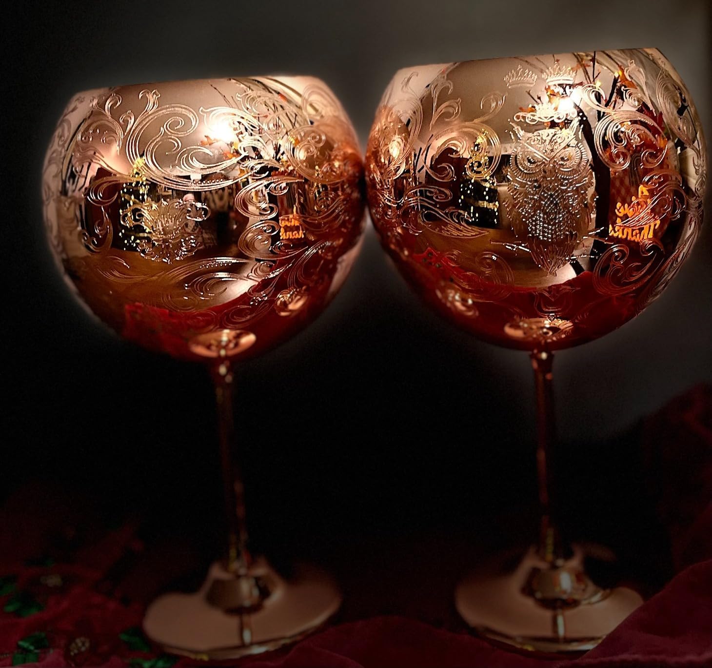 Etched Balloon Wine Glasses Set Of 2,24oz(680 ml) Wine Goblets Set, Gin and Tonic Glasses Set (copper plated) - Image 6