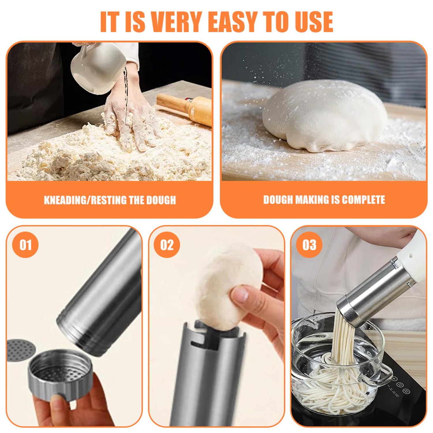 Elektrische Hand Nudelmaschine, Kabellose Pasta Maker mit 5 Nudelformen & Messbecher, Wiederaufladbar für Frische Pasta, Weiß
