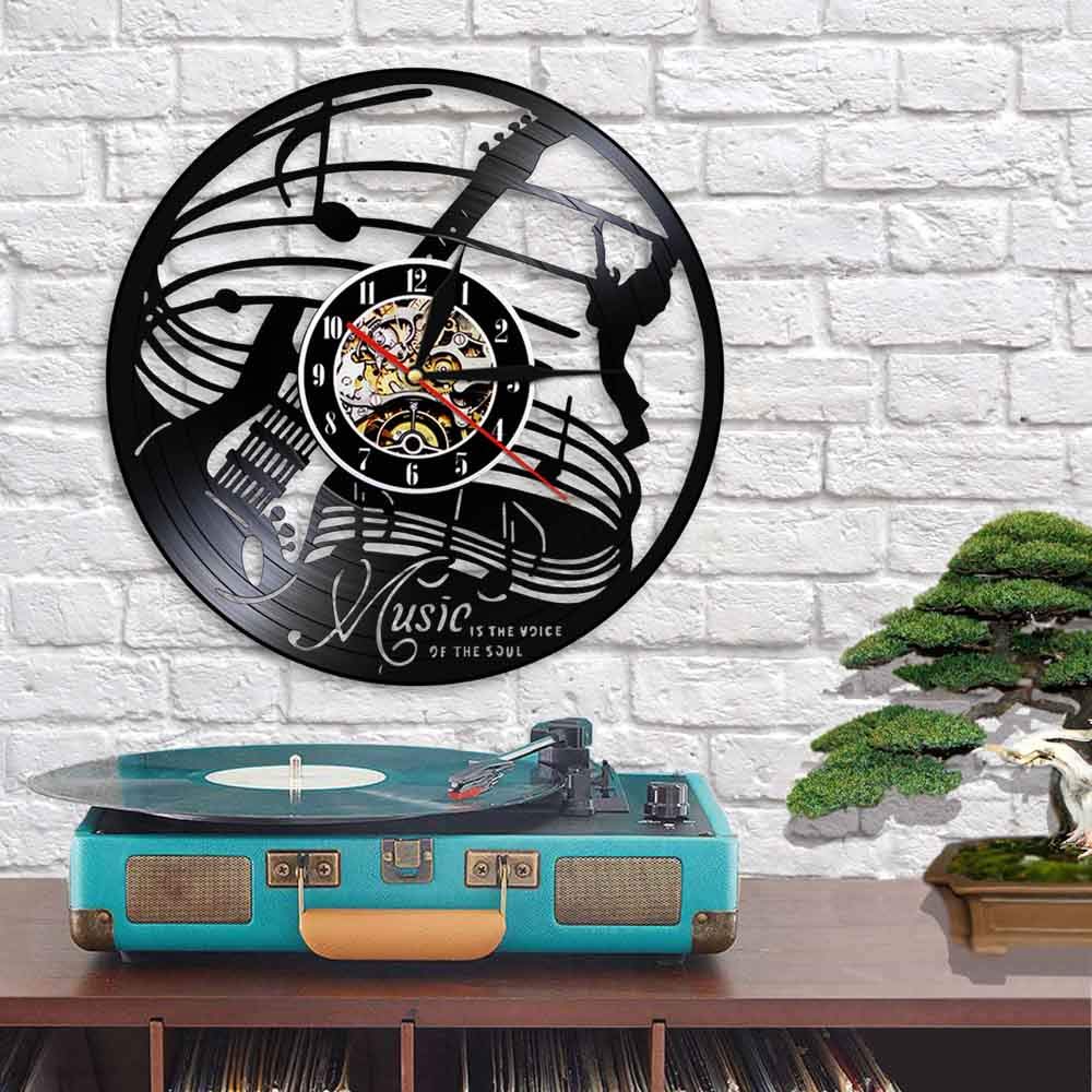 30cm Strumento musicale Chitarra 3D Art Decoraitve da parete La musica è la vita dell'anima Orologio da parete Disco in vinile Orologio a tempo a LED Orologi Regali per la festa della mamma Orologi